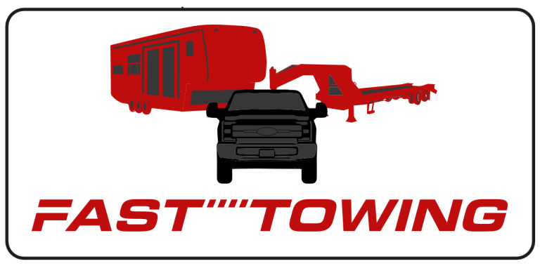 Logo Fast Towing con Camioneta y RVs en el fondo